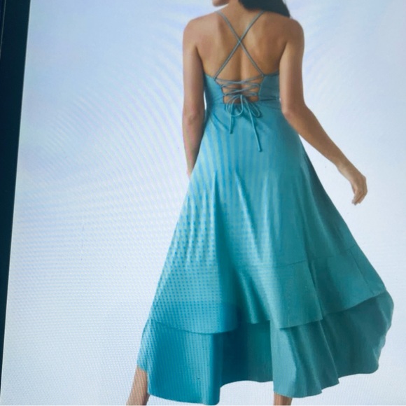 LARGE. HALARA BREEZEFUL LACE UP BACK RUFFLE HEM MAXI DRESS - Picture 2 of 10